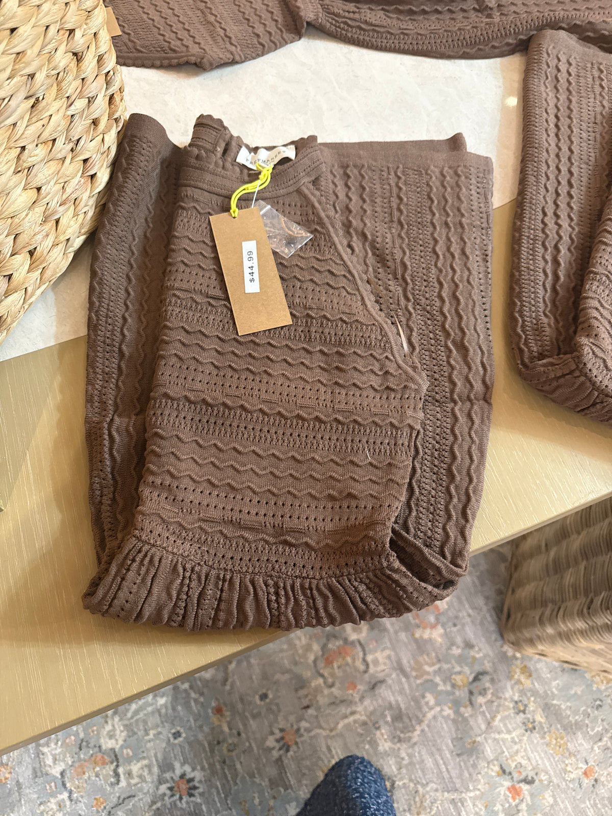 High neck crochet dress, short brown